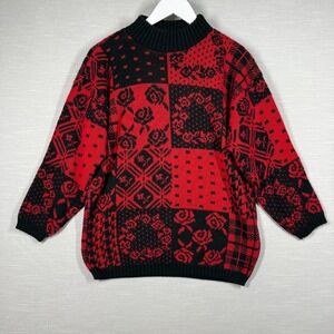 Vintage Separate Issue Sweater Women No Size Tag‎ Red Black Mock Color Block